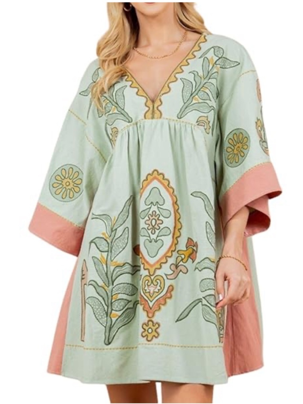 Just My Type Mint Green Floral Embroidery Babydoll Dress